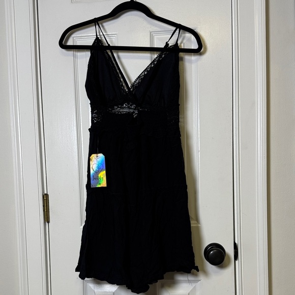Justify NWT Black Lace Slip Dress Padded V Neck Adjustable Straps M - Picture 5 of 10